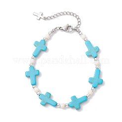 Браслеты из бусин из синтетической бирюзы и немагнитного гематита для женщин&nbsp;BJEW-JB12222-02