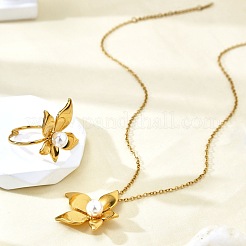 Ожерелья и кольца из нержавеющей стали 304 с подвесками из пластиковых жемчужин&nbsp;FS-WGC34D6-03