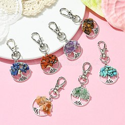 Плоские круглые подвески из сплава в тибетском стиле с древом жизни&nbsp;HJEW-JM01743-01