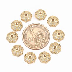 Экологически чистые многолепестковые цветочные латунные бусины с микропаве из фианита&nbsp;ZIRC-M098-02G-FF