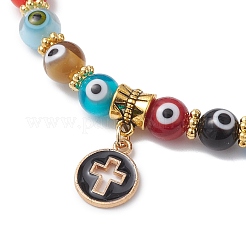 4 шт. 4-цветные плоские круглые браслеты с крестообразным сплавом и эмалированными подвесками&nbsp;BJEW-JB12269