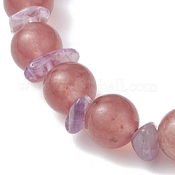 Эластичные браслеты для женщин из натурального аметиста и натурального клубничного кварца с круглыми бусинами.&nbsp;BJEW-JB13279-01