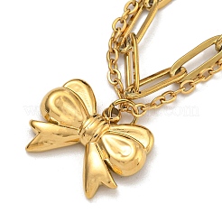 Ожерелья с подвесками-бантиками из нержавеющей стали 304&nbsp;LS-NJEW-L182-001G-04