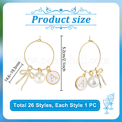 26 шт. 26 стиля буква a~z с бантом из сплава эмали и АБС-стекла с перламутровыми подвесками для бокалов для вина&nbsp;HJEW-PH02217