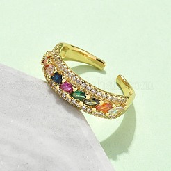 Регулируемые манжеты из латуни с микропаве из разноцветных кубических цирконий&nbsp;RJEW-V009-04G