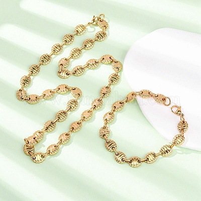 Наборы цепочек и браслетов из нержавеющей стали 304 с овальными звеньями для женщин.&nbsp;SJEW-F228-01G-1