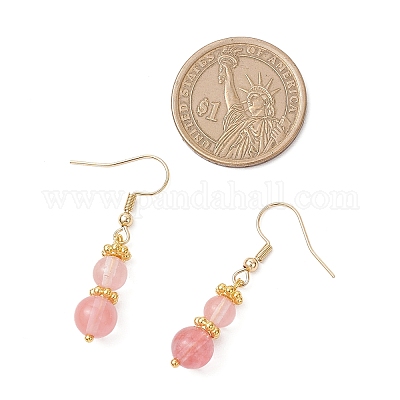 Круглые серьги-подвески из вишневого кварцевого стекла EJEW-JE06467-1