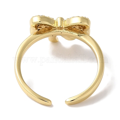 Открытые манжеты из латуни с бантом и микро-паве с прозрачным цирконием для женщин&nbsp;LS-RJEW-C098-03G-1