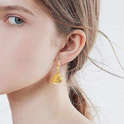 Серьга-кольцо из латуни с морской тематикой EJEW-SZ0001-21G-1