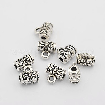 Бусы из сплава в тибетском стиле с резными цветочными бусами TIBEB-O004-50-1