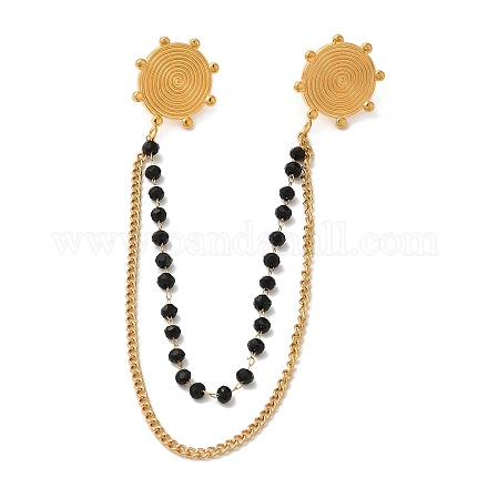 Брошь-цепочка с подвеской в виде вихря из нержавеющей стали 304 с прозрачными кубическими цирконами и окрашенными черными камнями&nbsp;JEWB-S021-08G-1