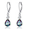 Brass Cubic Zirconia Dangle Earrings, Teardrop, Platinum, Prussian Blue, 33x8mm