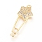 Brass Micro Pave Cubic Zirconia Links connectors, Safety Pin Shape with Star, Clear, Golden, 27x10x3.5mm, Hole: 1.2mm