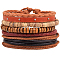 1 Bag Multi-strand Bracelets, Stackable Bracelets, with Imitation Leather, Waxed Cotton Cord, Wooden Bead, Hemp Rope and Coconut Shell, Dark Orange, 60mm(2-3/8 inch), 5 strands/bag
