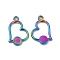 Ion Plating(IP) 304 Stainless Steel Pendants, Heart with Round Tray, Rainbow Color, 14x16x2mm, Hole: 1.6mm, Tray: 4mm