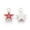 Alloy Enamel Charms, Star, Red, Platinum, 13x10x1.5mm, Hole: 2mm