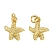 Brass Pendants, Starfish Charms, with Jump Ring, Real 18K Gold Plated, 11.5x9x3mm, Hole: 2.5mm