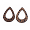 Imitation Leather Big Pendants, with Faux Fur, teardrop, Coconut Brown, 59x40x1mm, Hole: 1.5mm