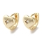 Brass Micro Pave Clear Cubic Zirconia Hoop Earrings, Heart, Real 18K Gold Plated, 9x7.5x10.5mm
