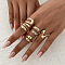 5Pcs Alloy with Crystal Rhinestone Cuff Rings, Teardrop & Wave, Light Gold, Inner Diameter: 17mm