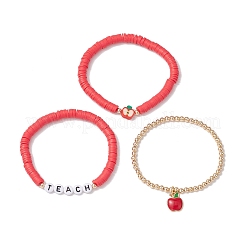 3 шт. 3 стиля браслет из полимерной глины с бусинами и браслет с подвесками в виде яблока из сплава и эмали для женщин&nbsp;BJEW-TA00607