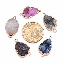 Позолоченные окрашенные соединители из натурального друзового агата с железными выводами&nbsp;G-R275-276