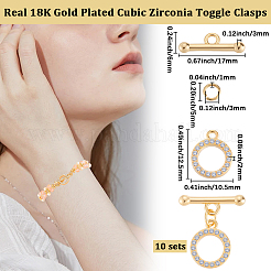 10 комплект застежек-тогглов из латуни с микропаве из прозрачного кубического циркония&nbsp;KK-BBC0021-01