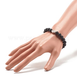 Круглый эластичный браслет из натуральной лавы с бусинами и хамсой&nbsp;BJEW-JB07693