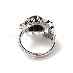 Открытые кольца-манжеты из натурального обсидиана в виде солнца и луны&nbsp;RJEW-K241-01P-06