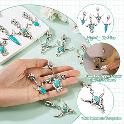 14 шт. 7 стиля слайдеров-молний из сплава в виде головы крупного рогатого скота и синтетической бирюзы&nbsp;HJEW-TAC0102