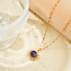 Латунный паве прозрачный кубический цирконий голубое солнце кулон nnecklaces&nbsp;MO0901