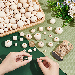 180 шт. 9 размера круглых бусин из натурального необработанного дерева&nbsp;WOOD-NB0002-15