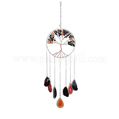 Подвеска в форме дерева жизни из натуральной черной агата&nbsp;HJEW-D302-02