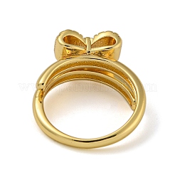 Двойные кольца из латуни с бантом и микро-паве с прозрачным фианитом&nbsp;RJEW-Z050-24G