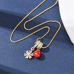 Латунные подвески с микропаве из прозрачных кубических цирконий и красной эмалью&nbsp;NJEW-D348-04B-G