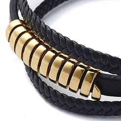 Мужские многожильные браслеты из черного шнура из искусственной кожи BJEW-K243-48G