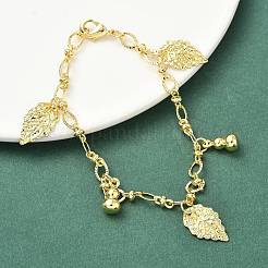 Браслеты с подвесками из латуни в виде листьев и тыкв&nbsp;BJEW-K248-03G