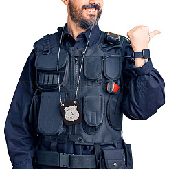 2 шт. 2-цветный полицейский значок из искусственной кожи и сплава с цепочкой и ремнем&nbsp;AJEW-MA0001-24