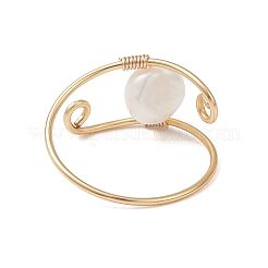 Кольца на палец из натурального жемчуга с медной проволокой&nbsp;RJEW-JR00977