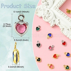 24 шт. 12-цветная подвеска в форме сердца с покрытием из латуни и стекла&nbsp;KK-FS0001-39