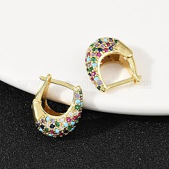 Овальные серьги-кольца из латуни с микропаве из разноцветных кубических цирконий&nbsp;EJEW-S277-10G-B