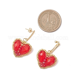 Серьги-гвоздики в форме сердца из стекла&nbsp;EJEW-MZ00675