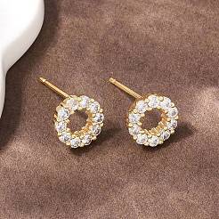 Серьги-гвоздики из латуни с микропаве из прозрачных кубических цирконий&nbsp;EJEW-F400-12G