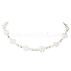 Летние пляжные ожерелья из натуральных белых ракушек и стеклянного бисера.&nbsp;NJEW-JN05855-01
