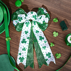 Бант из полиэстера с узором клевера для украшения вечеринки ко дню святого патрика&nbsp;AJEW-WH20080-04B