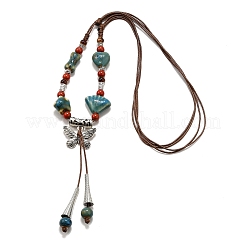 Этнический стиль сплав и фарфор керамические бусины бабочка кулон кисточка и ожерелья&nbsp;LS-NJEW-D308-01B