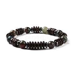 4 шт. натуральный кракле агат и индийский агат и натуральный агат и синтетический гематит и кокосовые бусины стрейч браслеты набор для женщин мужчин BJEW-JB08937