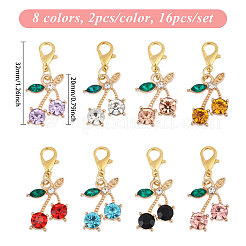16 шт. 8-х цветные подвески из вишневого сплава со стразами&nbsp;HJEW-CA00024