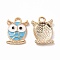 Alloy Enamel Pendants, Owl Charm, Golden, Sky Blue, 16.5x12x2.5mm, Hole: 1.6mm
