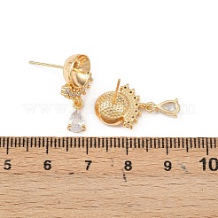 Фурнитура для сережек-гвоздиков в форме капли с микропаве из прозрачных кубических цирконий из латуни&nbsp;KK-H524-07G